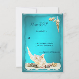 Teal Blue Aqua Turquoise Seashell Wedding RSVP Card