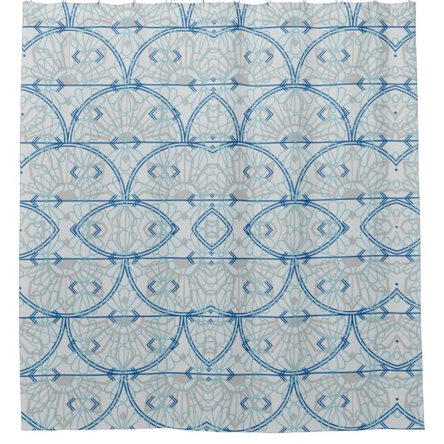 Teal Blue Arch with Grey  Shower Curtain (Front)