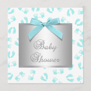 Teal Blue Baby Hands Feet Baby Shower Invitation