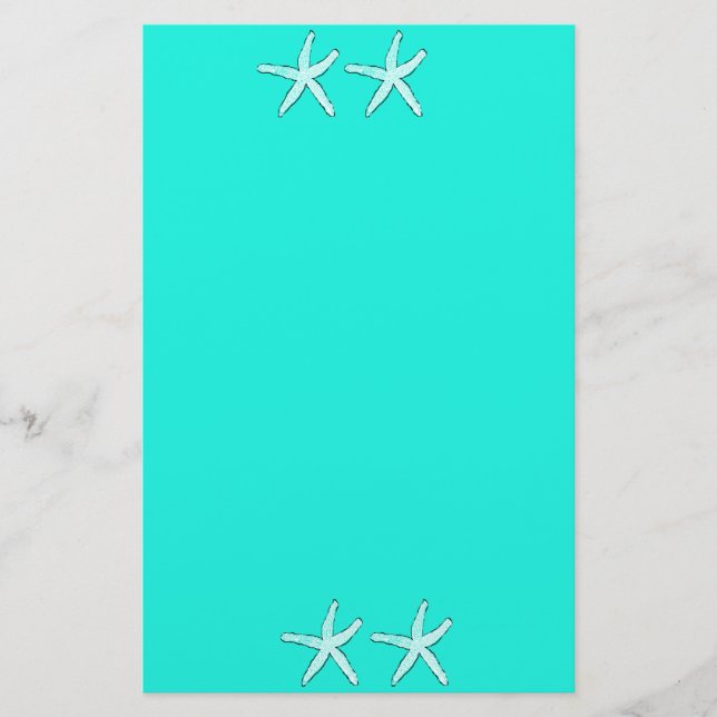Teal Blue Background Starfish Seastars Beach 2020 Stationery (Front)