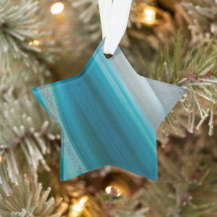 Teal Blue Banded Agate Pattern Holiday Ornament
