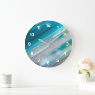 Teal Blue Banded Agate Pattern Large Clock