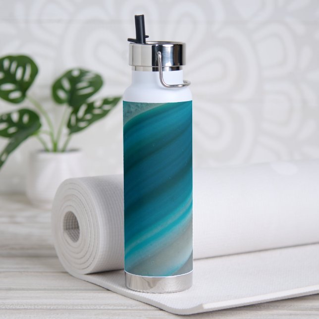 Teal Blue Banded Agate Pattern Water Bottle (Yoga)