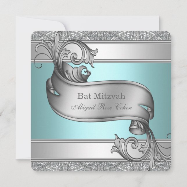 Teal Blue Bat Mitzvah Invitation (Front)