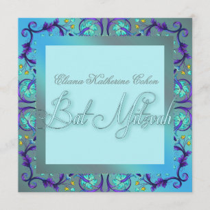 Teal Blue Bat Mitzvah Invitations