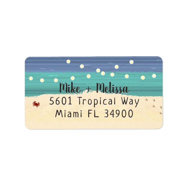 Teal & Blue Beach & String Lights Label (Front)