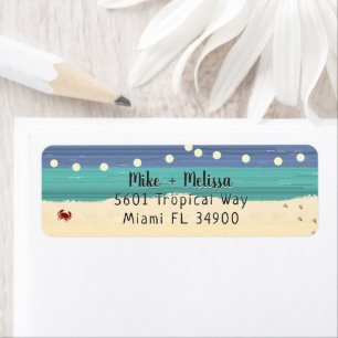 Teal & Blue Beach & String Lights Return Address Label