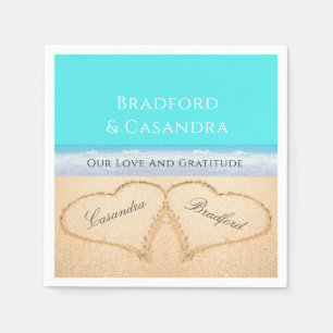 Teal Blue Beach Wedding 2 Hearts in the Sand  Napkin
