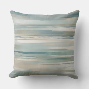 Teal Blue Beige Aqua Ivory Coastal Stripe Cushion