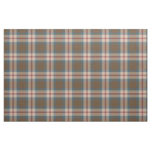 Teal Blue Beige Brown Red Tartan Squares Pattern Fabric