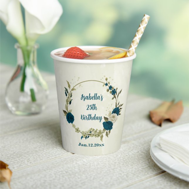 teal blue beige floral  paper cups (Insitu)