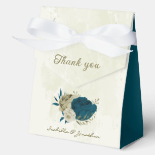 teal blue beige floral wedding favour box