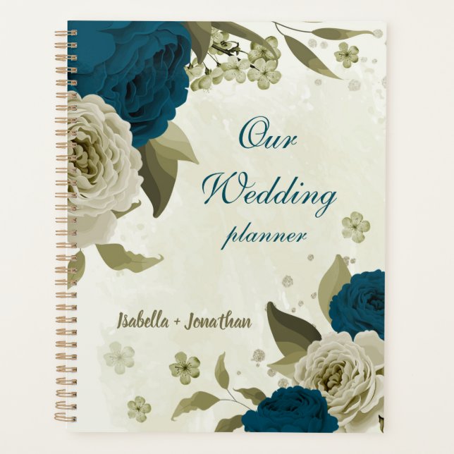 teal blue beige floral wedding planner (Front)
