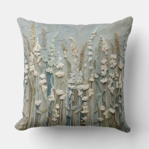 Teal Blue Beige White Wildflower Cushion