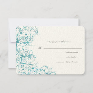 Teal Blue Birds Swirls Wedding RSVP Response Card