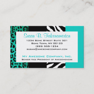 Teal Blue & Black Animal Print Zebra and Leopard Business Card