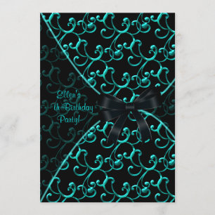 Teal Blue Black Birthday Party Invitation Template