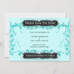Teal Blue Black Flourish Save the Date