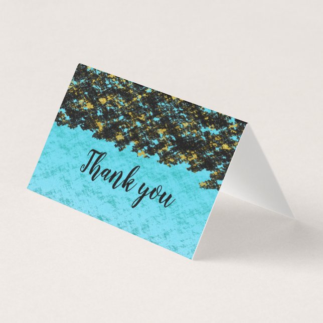 Teal Blue Black Gold Patterns Abstract Thank You (Front)