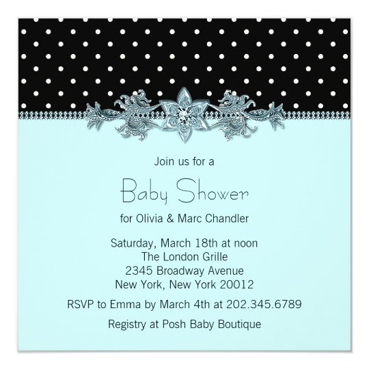 Teal Blue Black Polka Dot Baby Shower Card