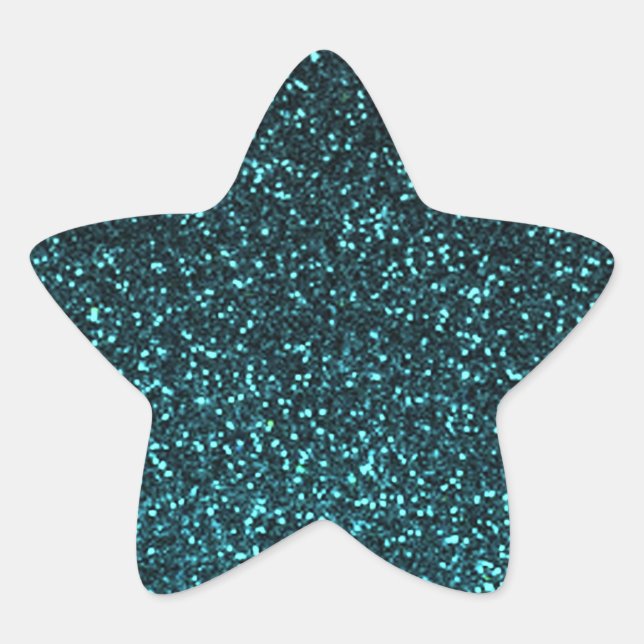 Teal blue black sparkly glitter star sticker (Front)
