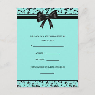 Teal Blue Black Swirl Aqua Invitation RSVP Card