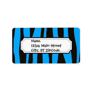 Teal Blue Black Tiger Zebra Stripes Wild Animal Label
