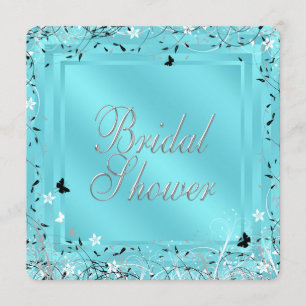 Teal Blue Black White Butterfly Bridal Shower Invitation