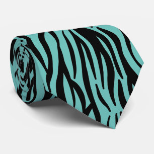 Teal Blue Black Zebra Stripes Colorful Patterns Tie
