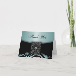 Teal Blue & Black Zebra Thank You Cards