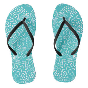 Teal Blue Boho Mandala Thongs