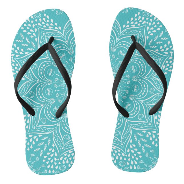 Teal Blue Boho Mandala Thongs (Footbed)