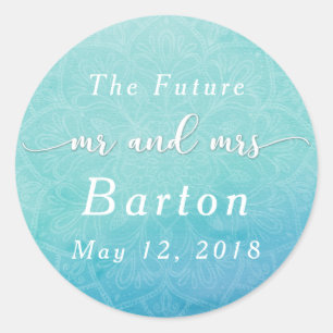 Teal & Blue, Boho Mandala Wedding Celebration Classic Round Sticker