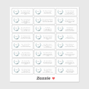 Teal Blue Botanical Wreath Monogram Wedding Guests