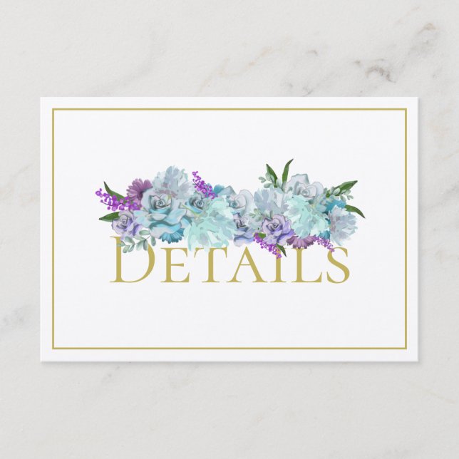 Teal Blue Bouquet Wedding Suite Reception Details Enclosure Card (Front)
