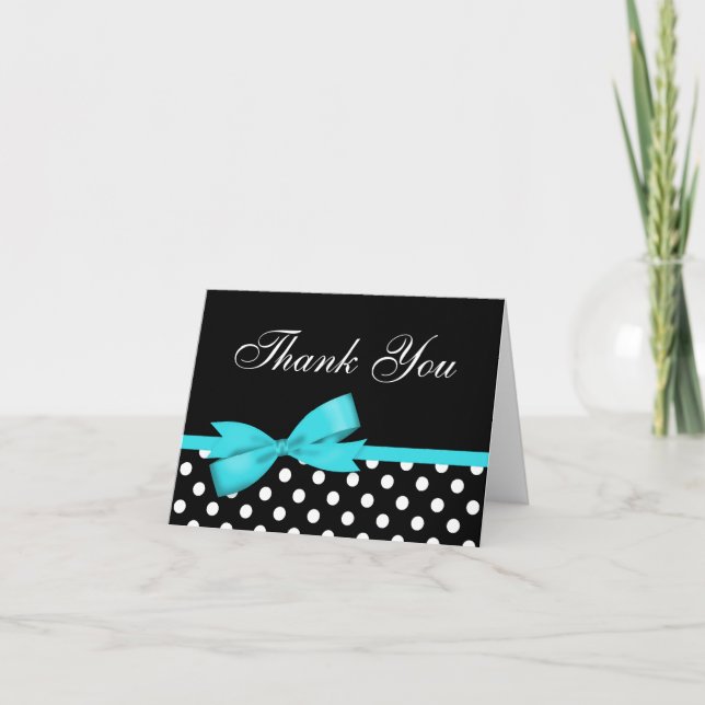 Teal Blue Bow Black Polka Dots Thank You (Front)