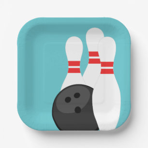 Teal Blue Bowling Party Paper Plates