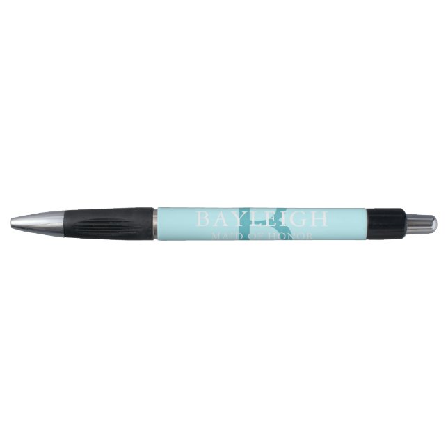 Teal Blue Bridal Party Monogram Pen (Front)