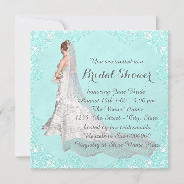 Teal Blue Bridal Shower Invitation (Front)