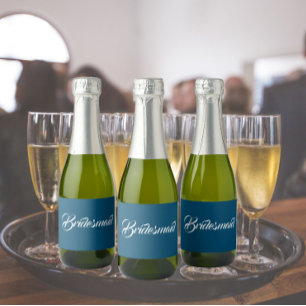 Teal Blue Bridesmaid Simple Stylised Script Sparkling Wine Label