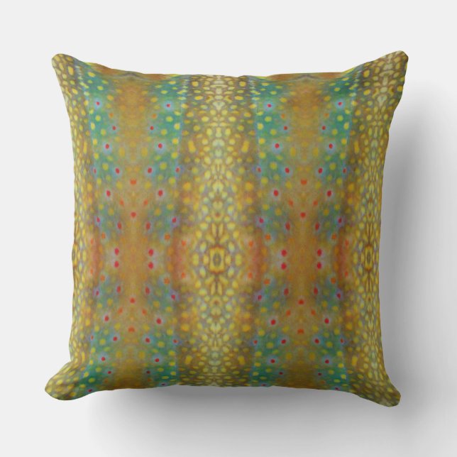Teal blue & brown: Brook trout pattern print Cushion (Front)