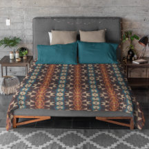 Teal Blue Brown Dark Red Rust Orange Tribal Art