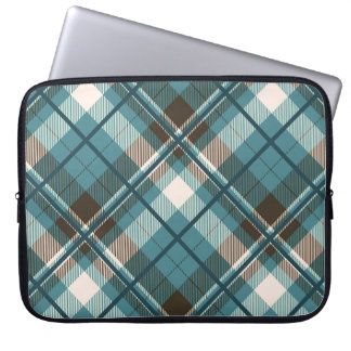 Teal Blue Brown Plaid Laptop Sleeve