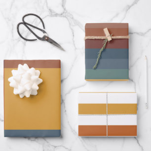 TEAL BLUE BROWN TAN YELLOW FALL AUTUMN PATTERNS WRAPPING PAPER SHEET