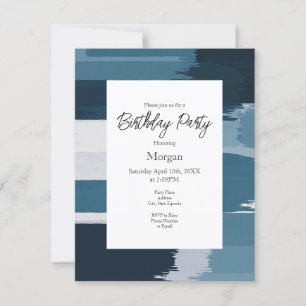 Teal Blue Brushstrokes Invitation
