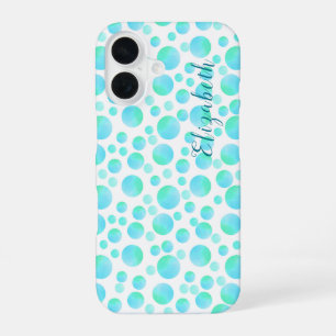 Teal Blue Bubbles Summer Modern Custom Name iPhone 16 Case