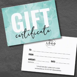 Teal Blue Business Gift Certificate