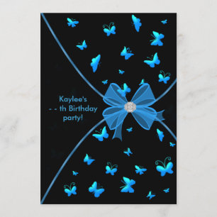 Teal Blue Butterfly Girls Birthday Party Invitatio Invitation