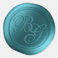Teal Blue Calligraphy Monogram Wax Seal Stickers
