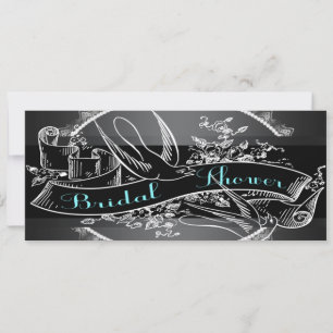 Teal Blue Chalkboard Bridal Shower Invitation